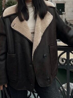 Brown Casual Women's Faux Fur Lined Button Up Jacket